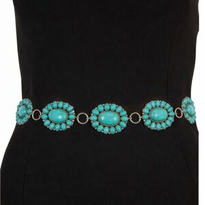 Boho Vintage Western Faux Turquoise & Silver Stone Pointed Concho Chain Belt